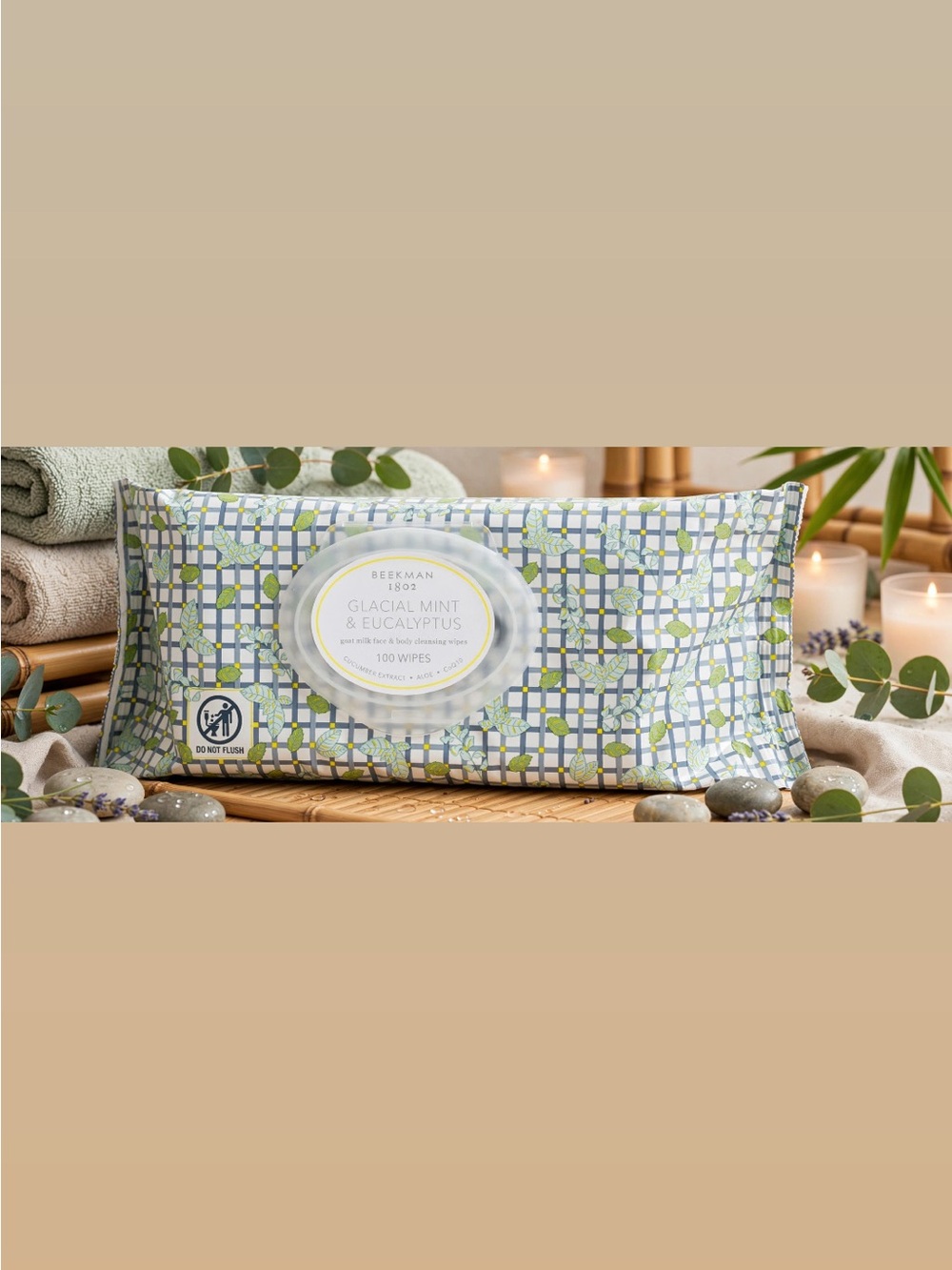 BEEKMAN 1802 GLACIAL MINT & EUCALYPTUS goat milk face & body cleansing wipes